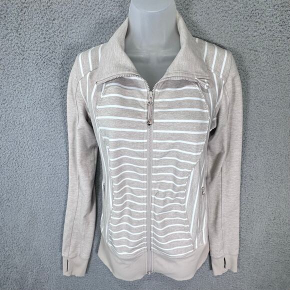 Lululemon Nice Asana Jacket Stripe Women's 8 Beige Luon Full Zip Activewear Yoga - Picture 4 of 16